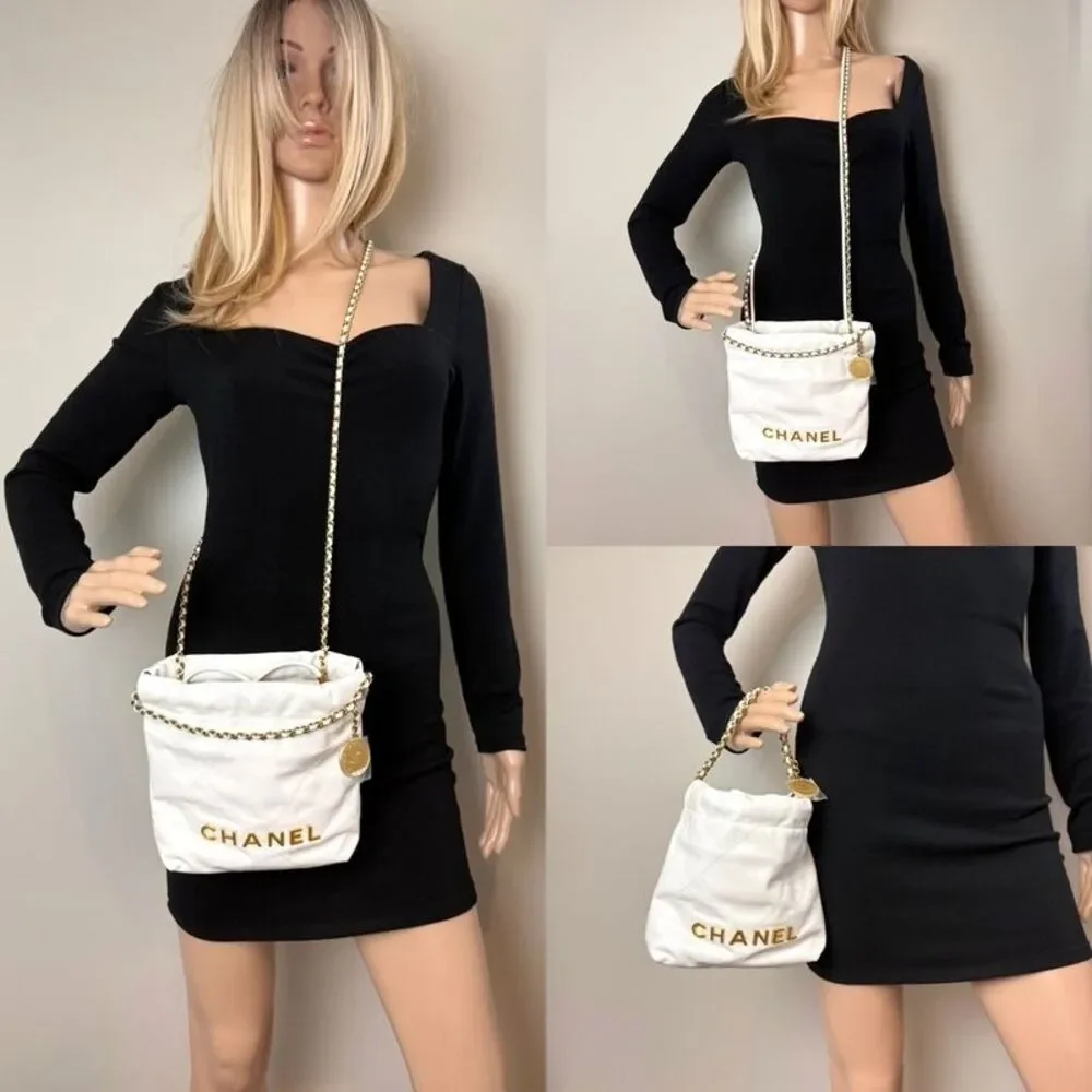 Chanel 22 Mini Shiny Calfskin Quilted White Crossbody Bag